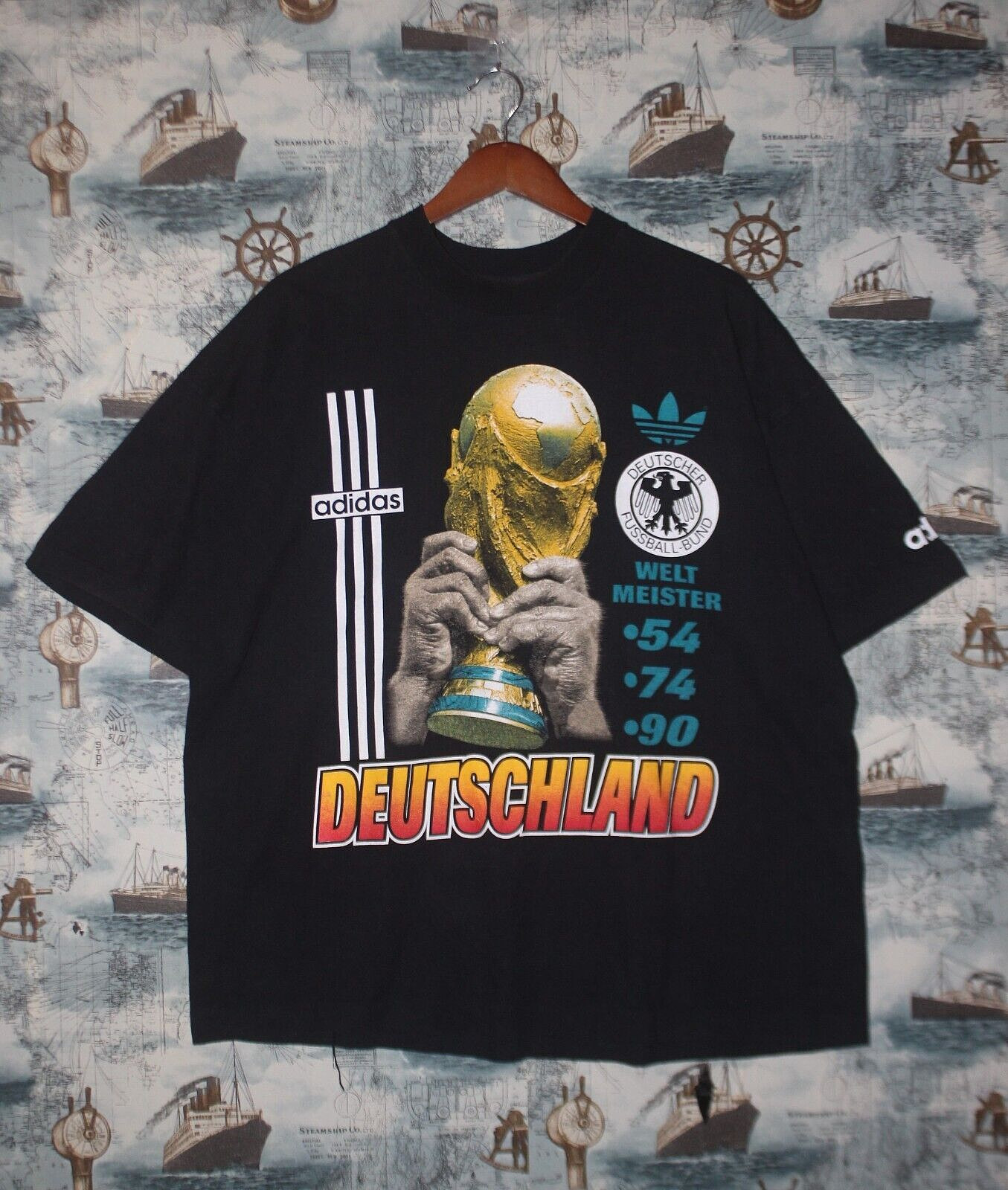 GERMANY DEUTSCHLAND ADIDAS 1990 VINTAGE WORLD CUP SINGLE STITCH T SHIRT SIZE XL