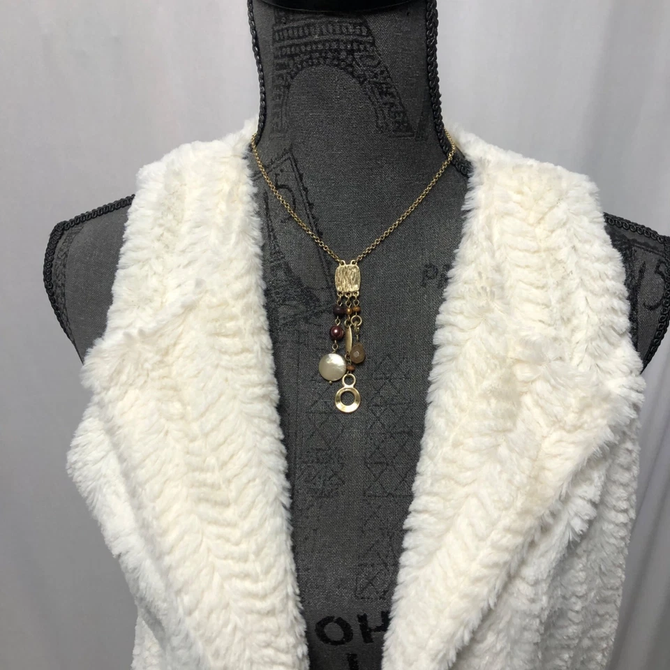 Colete de pele sintética creme glória desbotada meninas tamanho XL 14-16 macio forrado difuso frente aberta - Imagem 2 de 4