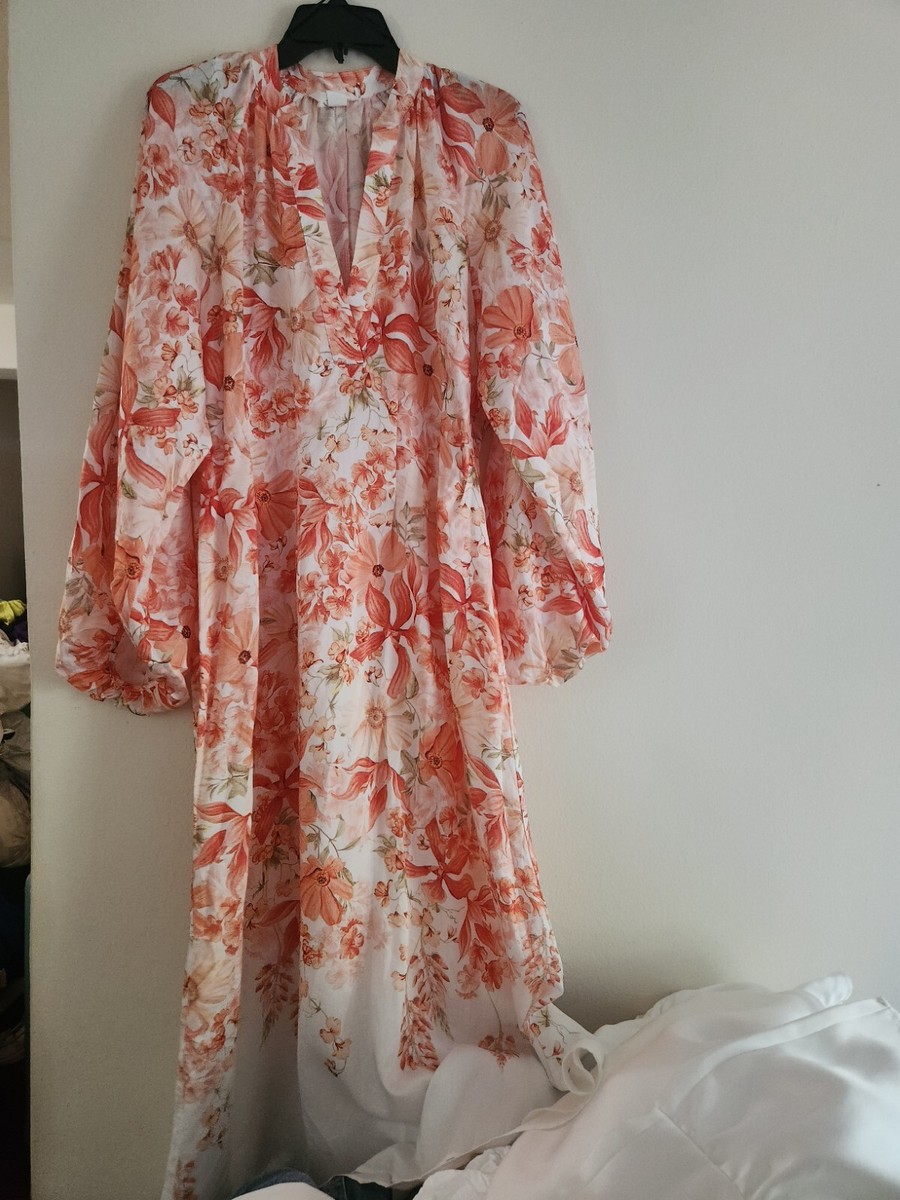 H&M Balloon-sleeved maxi dress coral red/ floral Sz M BNWt UK