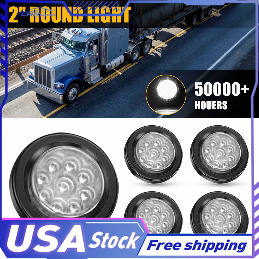 2-inch 5x Round 9-LED White Side Marker Lights with Black Grommet for Truck UTV