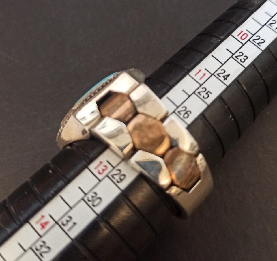 Anillo Reloj Hombre Correa Turquesa Retro Plata 925 Bronce Ovalado 12.5 Regalo Atemporal Foto 3 de 4