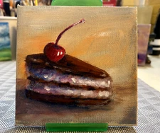Chocolate Delight, acrylic miniature original painting on canvas, OOAK, signed