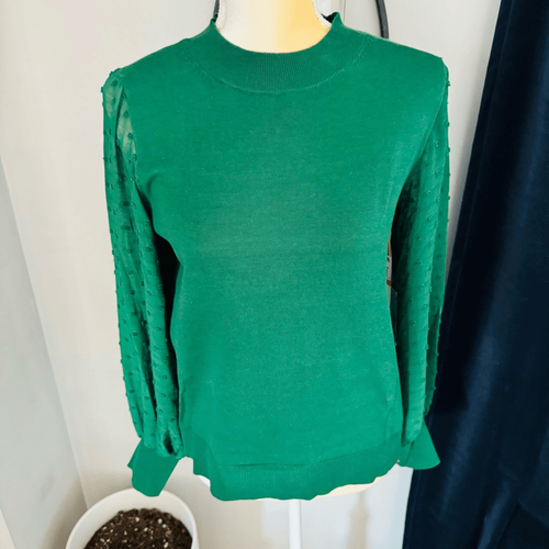 Maglione CeCe Clip Dot Sleeve, top festa di Natale, verde, taglia small nuovo con etichette - Foto 6 di 10
