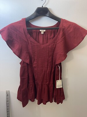 a.n.a Womens Flutter Sleeve Red Shirt Size 0X (NWT)