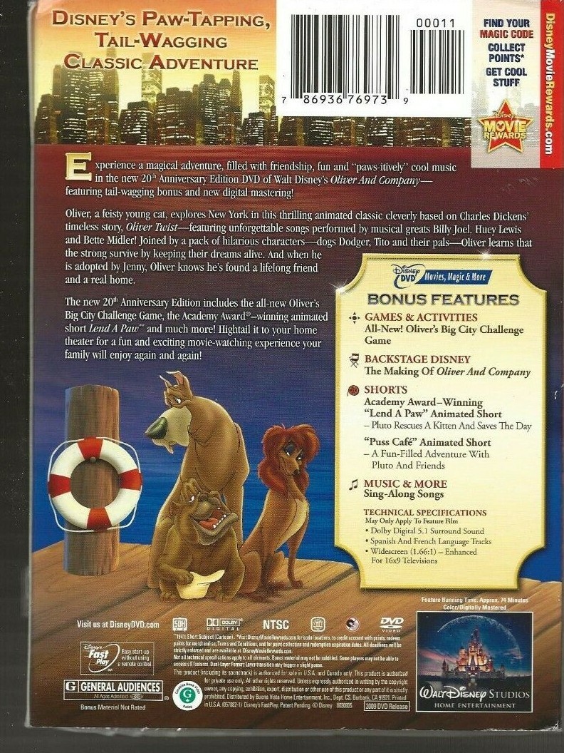 Disney Oliver and Company ( 2009, 20th Ann. Edition) w/ Activity