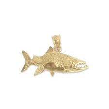 Fish with Diamond Cuts Necklace 14k Yellow Gold