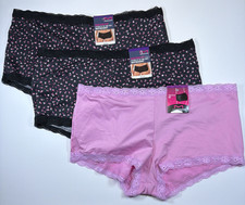 Maidenform One Fab Fit Lace Trim Boyshort Print Microfiber Panty 2XL/9 3 Pack