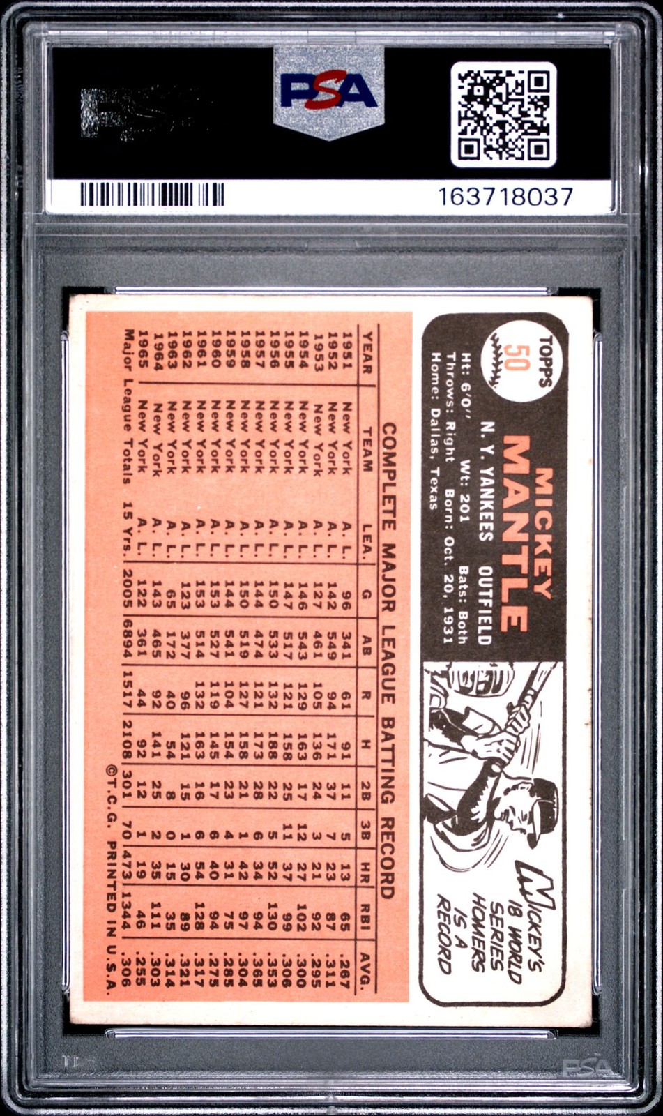 1956 Topps Baseball Mickey Mantle #50 PSA Authentic Altered view 2