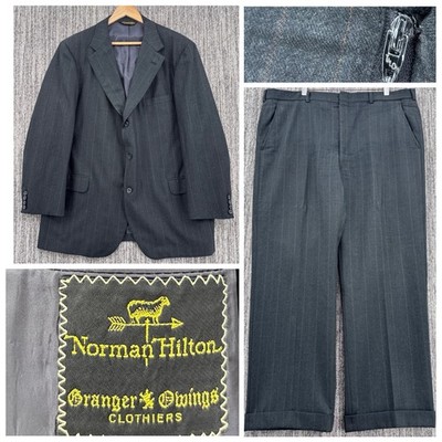 VTG Men s Bespoke Charcoal Pinstripe Wool Flannel 2pc Suit 46R 40x30 USA Talon