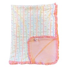 Vtg Gymboree Checkered Flowers Hearts Baby Blanket Floral Blue White Pink Ruffle