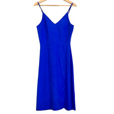 AMANDA UPRICHARD Silk Midi Slip Dress Womens Size S V-Neck Cobalt Blue