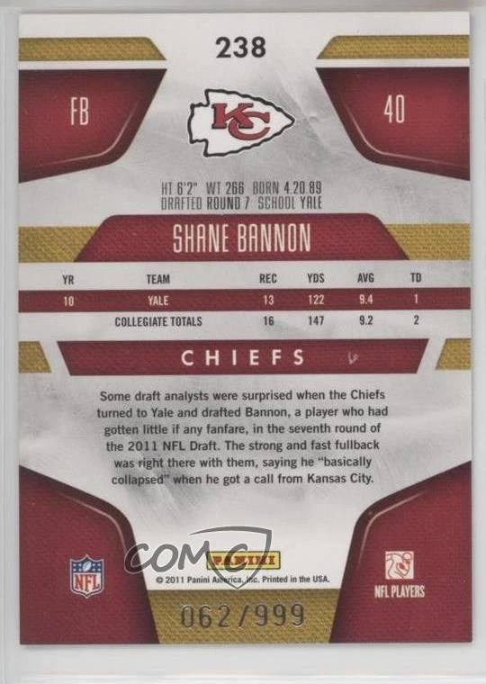 2011 Certified New Generation /999 Shane Bannon #238 Rookie RC - Image 2 of 2