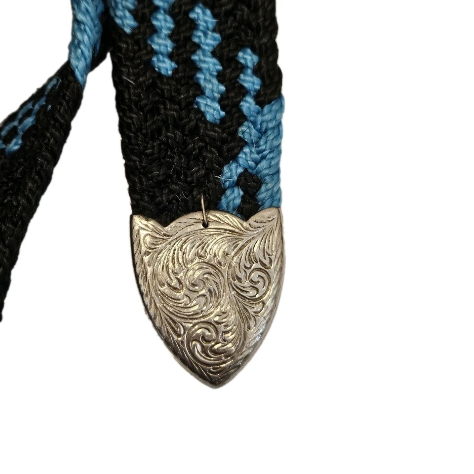 Cinturón tejido occidental vintage Maplamex negro turquesa trenzado nailon hebilla plateada Foto 4 de 4