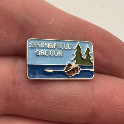 Vintage Springfield Oregon Canoe Rowboat Lake Scene Souvenir Enamel Lapel Pin