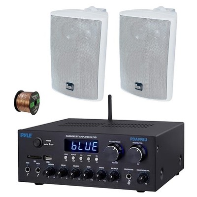 Pyle PDA99BU 2-Channel Home Audio Bluetooth Receiver, 2x 4'' White Speakers,Wire