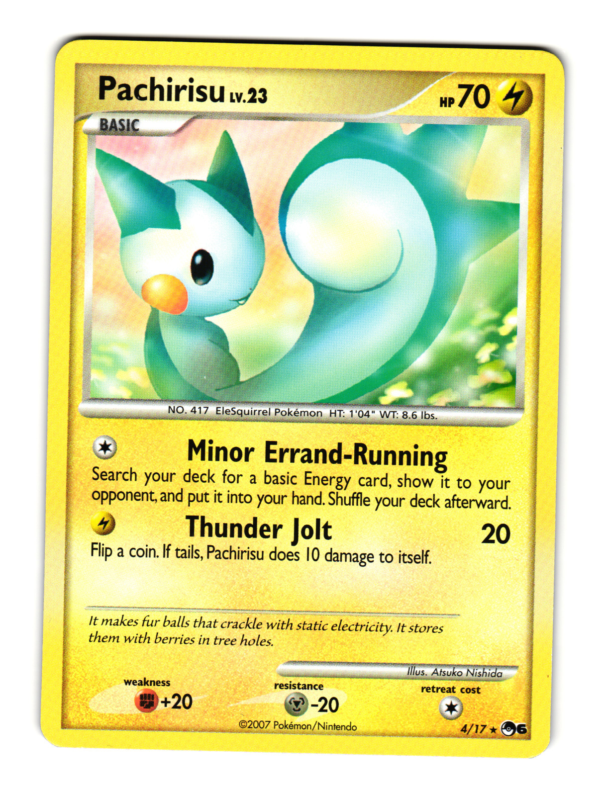 Pachirisu Holo Rare | Pop Series 6 4/17 | 70 HP English 2007 Atsuko Nishida