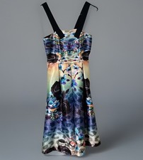 Mackenzie Mode Watercolor Dress Tea Length Size 4 Australian