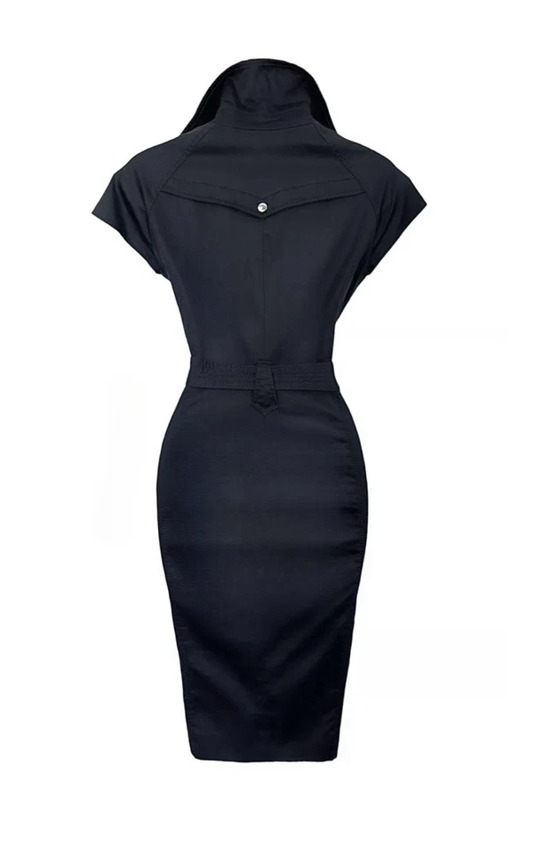 Karen Millen UK 8 VINTAGE BLACK SAFARI BELTED TRENCH SHIRT DRESS - Image 4 of 4