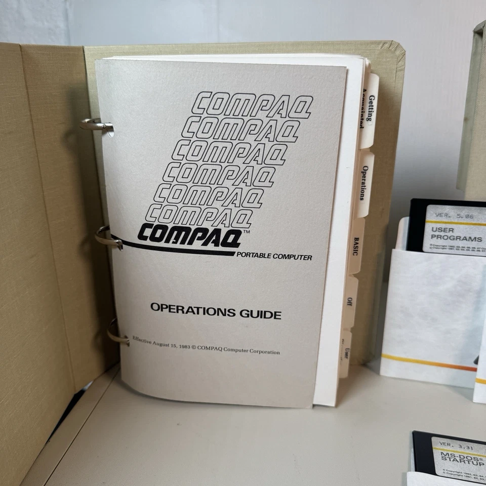 Compaq Portátil Modelo 1 (1983) IBM PC Compatible con Manual y Discos COMO ESTÁ Foto 4 de 4