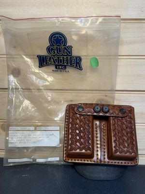 Vintage Gun Leather Inc Double Magazine Carrier 45 Double Stack Brown W/ Paddle