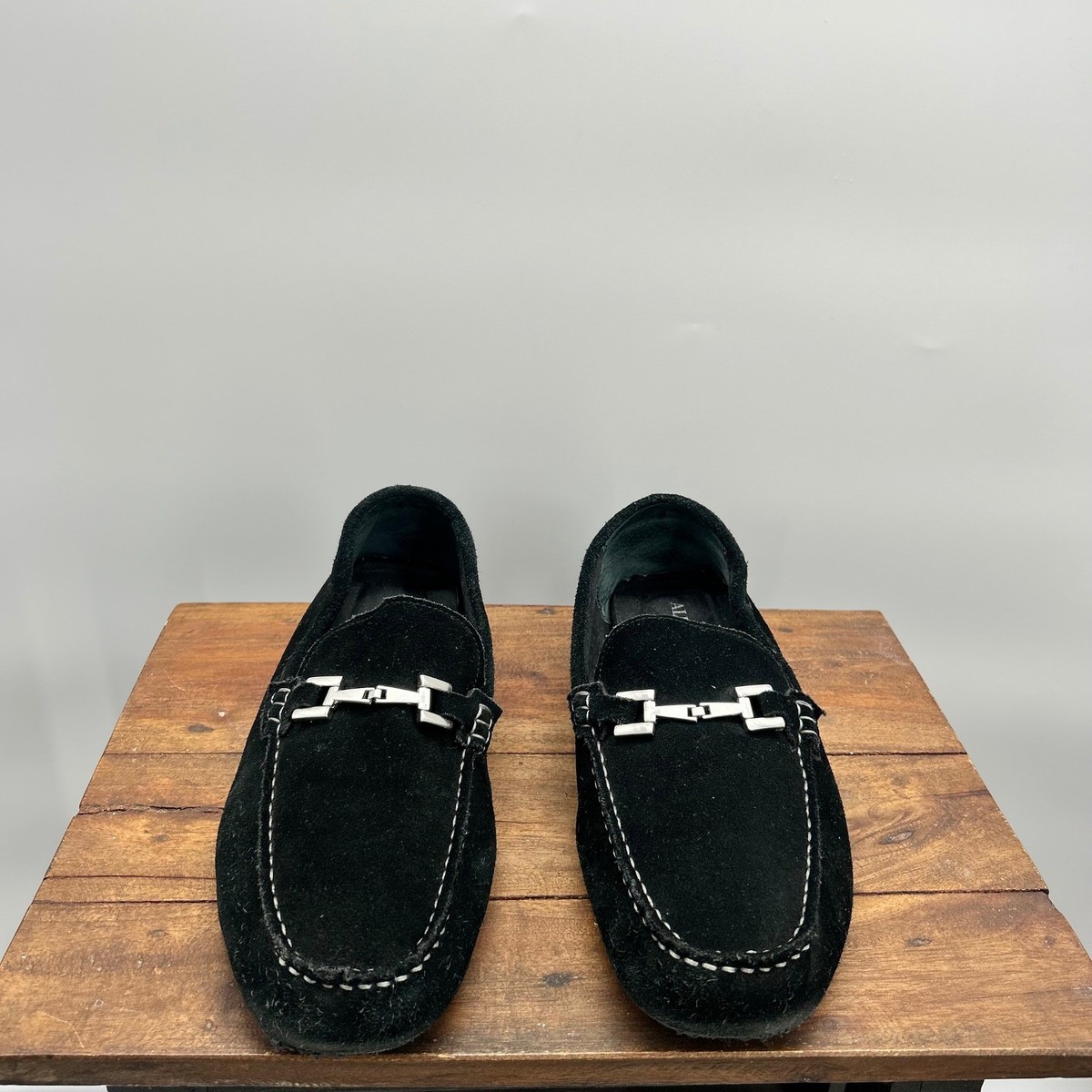 Alfani Mens Black Suede Driving Loafers Silver Bit Detail  display picture 1