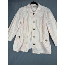 Chico's Pale Pink Metallic Linen Cotton Button Front Jacket Size 2 Large
