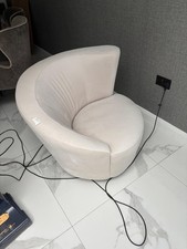 Modern Cream Faux Suede Armchair-Designer Sculptural Rounded Accent Chair Soft