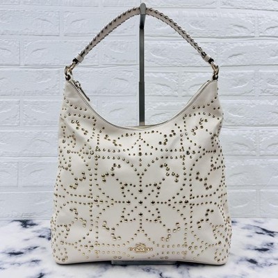未使用保管品✨vintage coach old 2way bag ivory Vintage COACH 2Way Shoulder Handbag White Ivory Leather Gold Studs