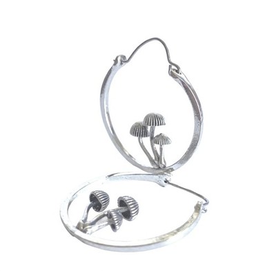 Ohrringe Creolen mit Pilzen Mushroom Earrings Goblincore Style Silber-Look 35mm