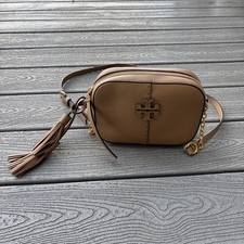 Tory Burch McGraw Camera Bag Tiramisu Leather Crossbody Tan Brown Purse