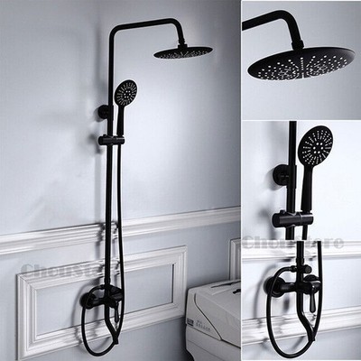 Slim Round Matte Black Shower Faucet Water Mixer Valve Tap Set with Hand Sprayer