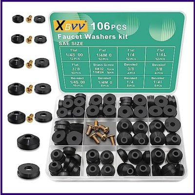 #ad 106 PCS Faucet Washer Assortment Kit with Assorted Flat and Beveled Rubber $23.85