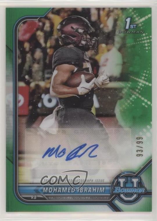 2021-22 Bowman U Chrome Prospect Green Refractor 3/99 Mohamed Ibrahim Auto 00r3