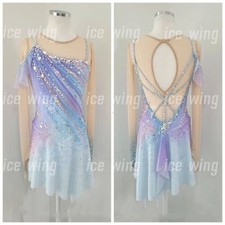 Ice Figure Skating Dress /Rhythmic Gymnastics /Twirling Competition blue dyeing