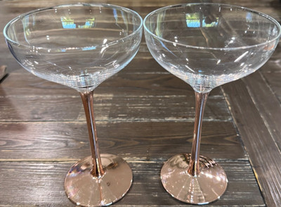 Modern Copper Rose-Colored Coupe Martini Glasses, Set of 2, Holds 11 oz