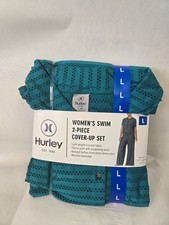 Hurley Mesh Swim Cover-Up Summertime Pool Resort Modest Med Large Teal White