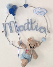 Fiocco nascita orso, personalizzabile, fatto a mano,amigurumi, tricotin, nome