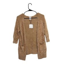 Zara Kids Fuzzy Eyelash Knit Camel Brown Open Front Cardigan Girls Size 6 NWT