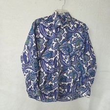 Alan Flusser Paisley Print Long Sleeve Button Down Shirt Men's L Blue Purple