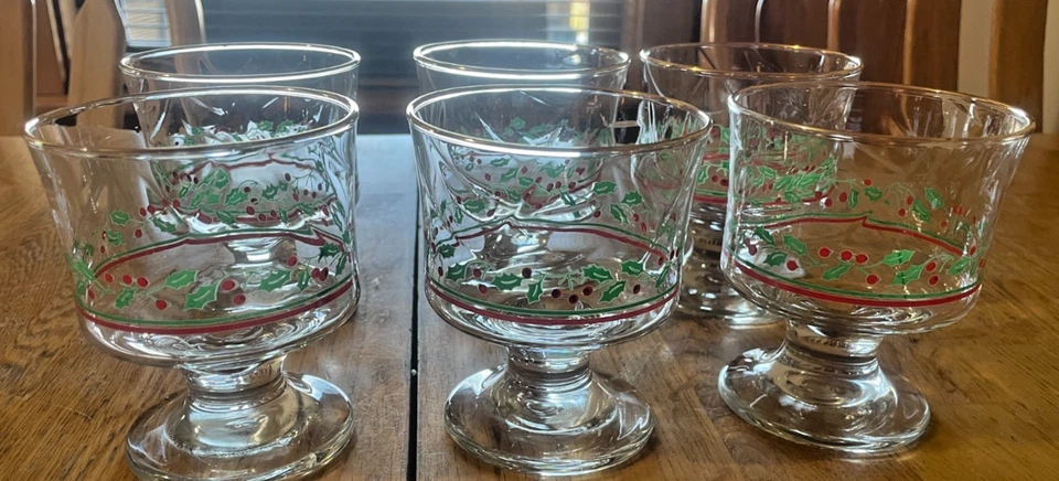 批量 6 件 复古 Libby Christmas Holly/ 浆果足甜点/谢伯特眼镜 — 第 3/4 张图片
