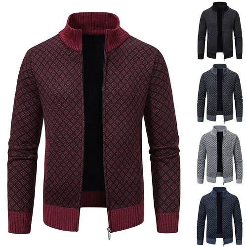 Cozy Men's Fleece Lined Cable Knit Wool Blend Jumper Cardigan for