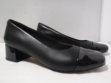 Clarks MARILYN SARA Black Leather Square Toe Block Heel Slip On Pumps Size 7.5