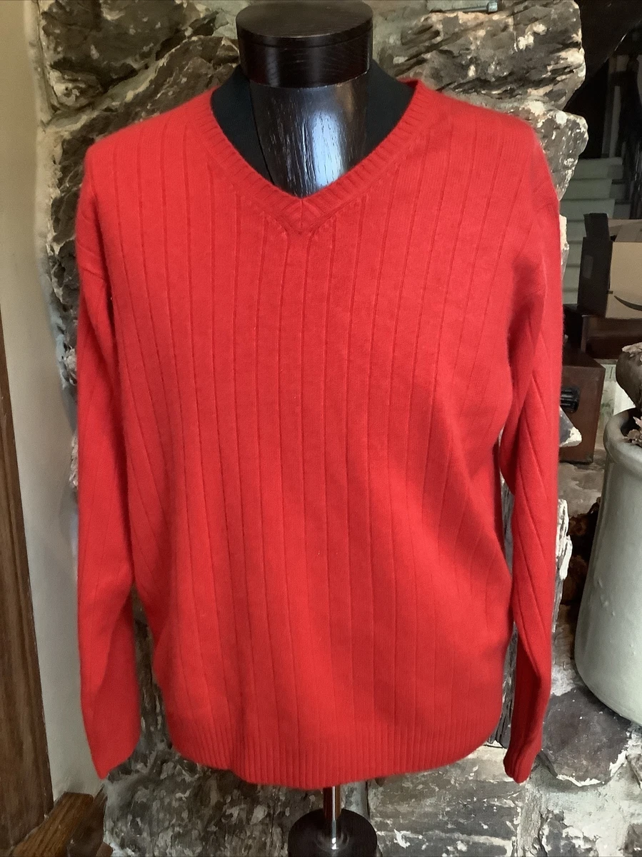 Geoffrey Beene Men s Red Cashmere V Neck Pullover Sweater Size L Large MRSP 175