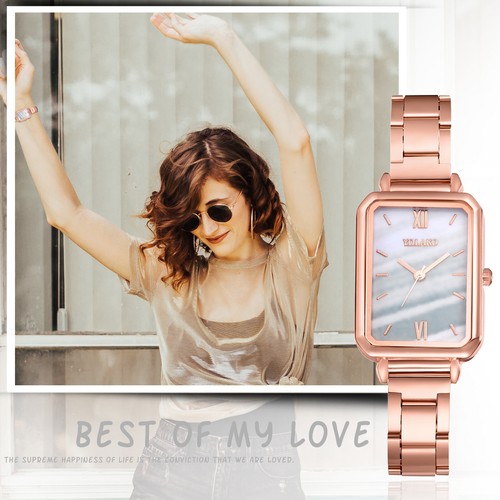 Luxury Womens Square Dial Stainless Steel Strap Quartz Wrist Watch Bracelet Gift - Bild 13 von 16