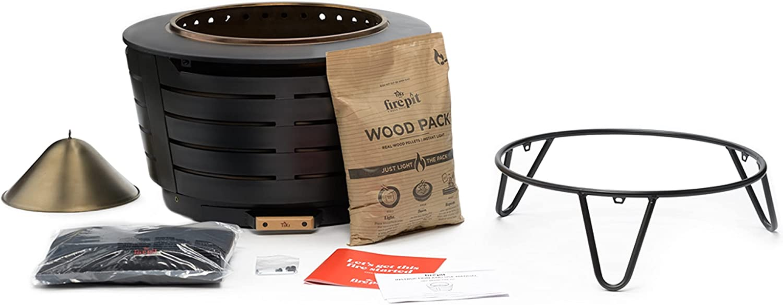 TIKI Brand 25 Inch Stainless Steel Smokeless Fire Pit Includes Wood