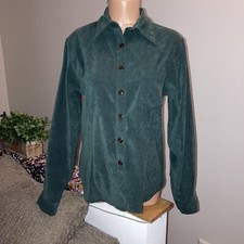 Christian Trapani Vtg Ladies M Button Down Green Microsuede