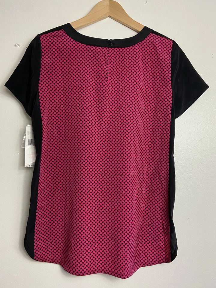Blusa DKNY Mezcla Seda Talla Pequeña Negra Rosa Mujer Top Manga Corta Nueva con Etiquetas Foto 2 de 4