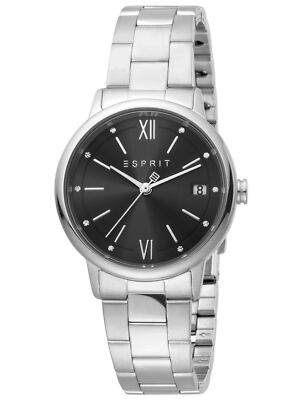 Esprit Kaya Ladies Silver Black Uhr Damenuhr Edelstahl Datum