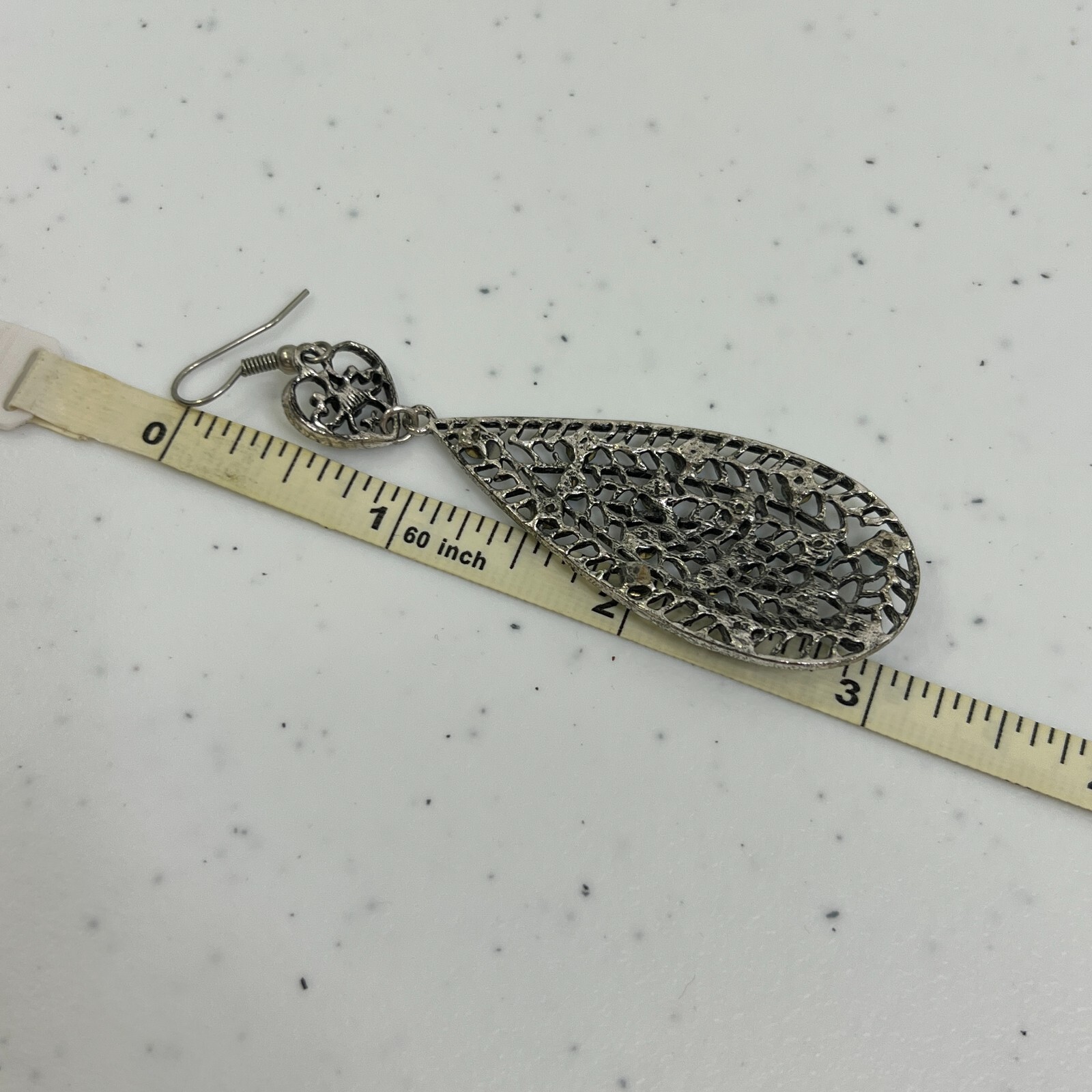 Rhinestone Earrings Statement Blue Silver Tone Da… - image 7