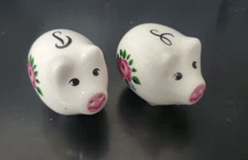 Vtg Floral Ceramic Pig Salt and Pepper Shakers White Pink -  Made in Taiwan ROC